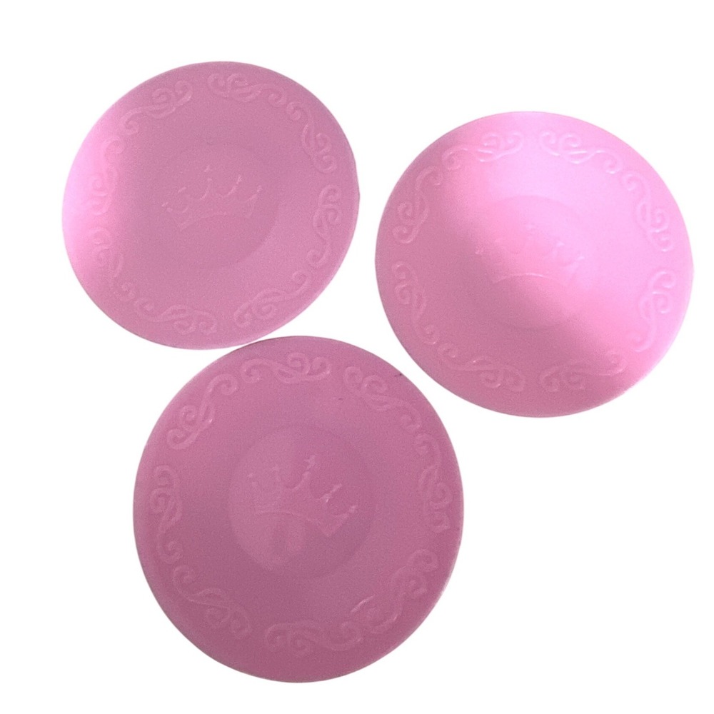 Pink Plastic Toy Tea Party Saucers Crown Embossed Replacement Plates Set of 3
